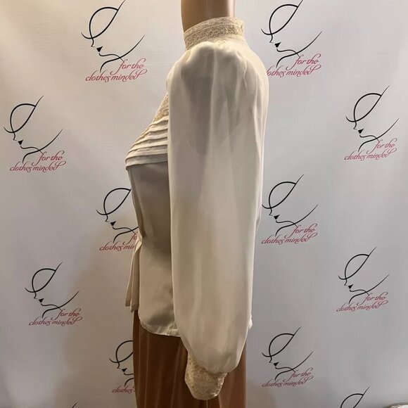 Vintage Glances 80's. Sz S. Fitted Chiffon Pin Tucks Pleated Lace. Cream B113 - Picture 4 of 7